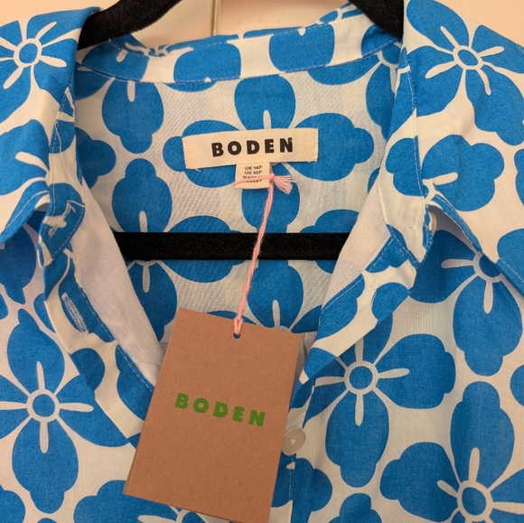 NWT Boden Paisley Tiered Shirt Dress - Indigo Floral Tile Pattern - Picture 4 of 9